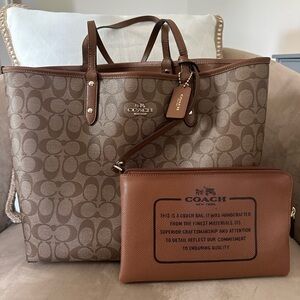 Coach Brown/Tan Signature Canvas Tote with Leather Trim reversible